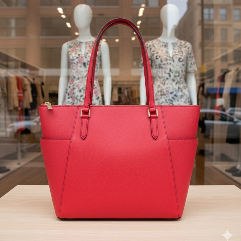 Michael Kors Charlotte Large Top Zip Shoulder Tote Bag Bright Red(NWT) - Picture 9 of 12